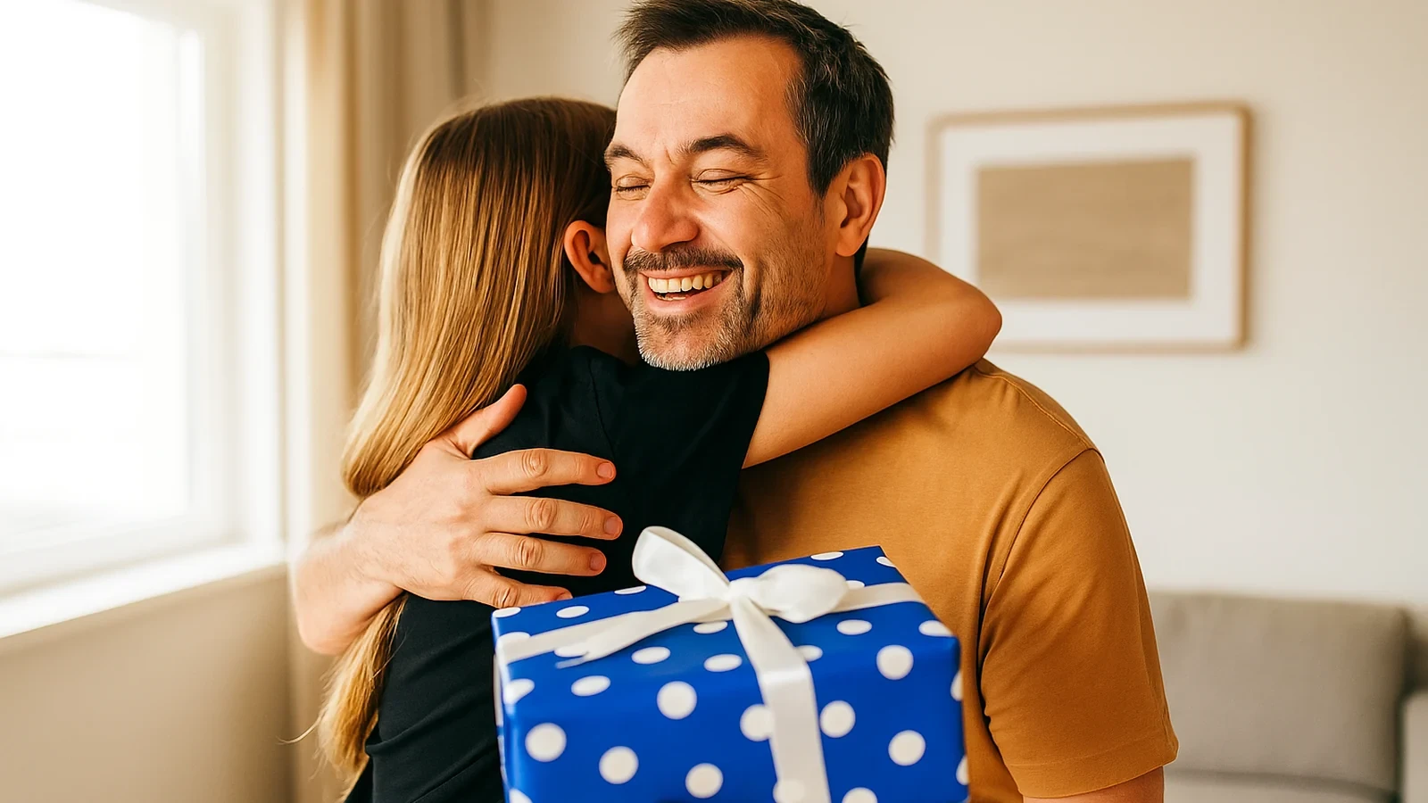 Táta dostává dárek – radostný moment